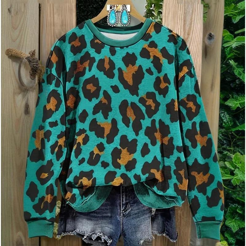 Леопардовый пэчворк Женская толстовка с капюшоном Осень и зима Круглый вырез Длинные рукава Цветной принт Повседневная одежда Мода Оверсайз St