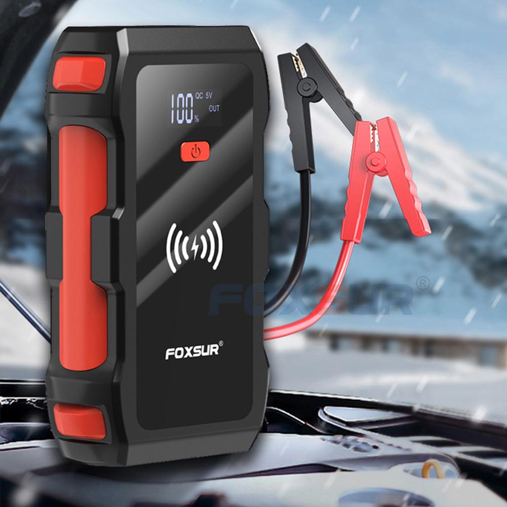 Автомобильное пусковое устройство 26800 мАч Портативное зарядное устройство для аккумулятора Беспроводная зарядка Безопасный молоток Пусковое устройство с ЖК-экраном для автомобиля