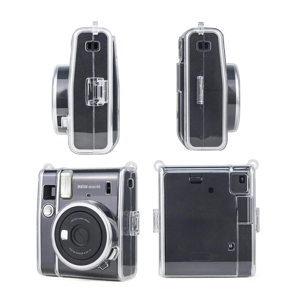 Darkhorse Transparent Case for Fujifilm Instax Mini 40 Instant Camera, Hard PVC Cover with Shoulder Strap, Black
