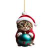 Vibrant Color Super Cute Car Cat Santa Charm Acrylic Hat Kitten Christmas Tree Hanging Decoration
