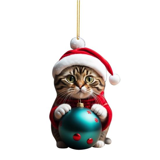 Vibrant Color Super Cute Car Cat Santa Charm Acrylic Hat Kitten Christmas Tree Hanging Decoration