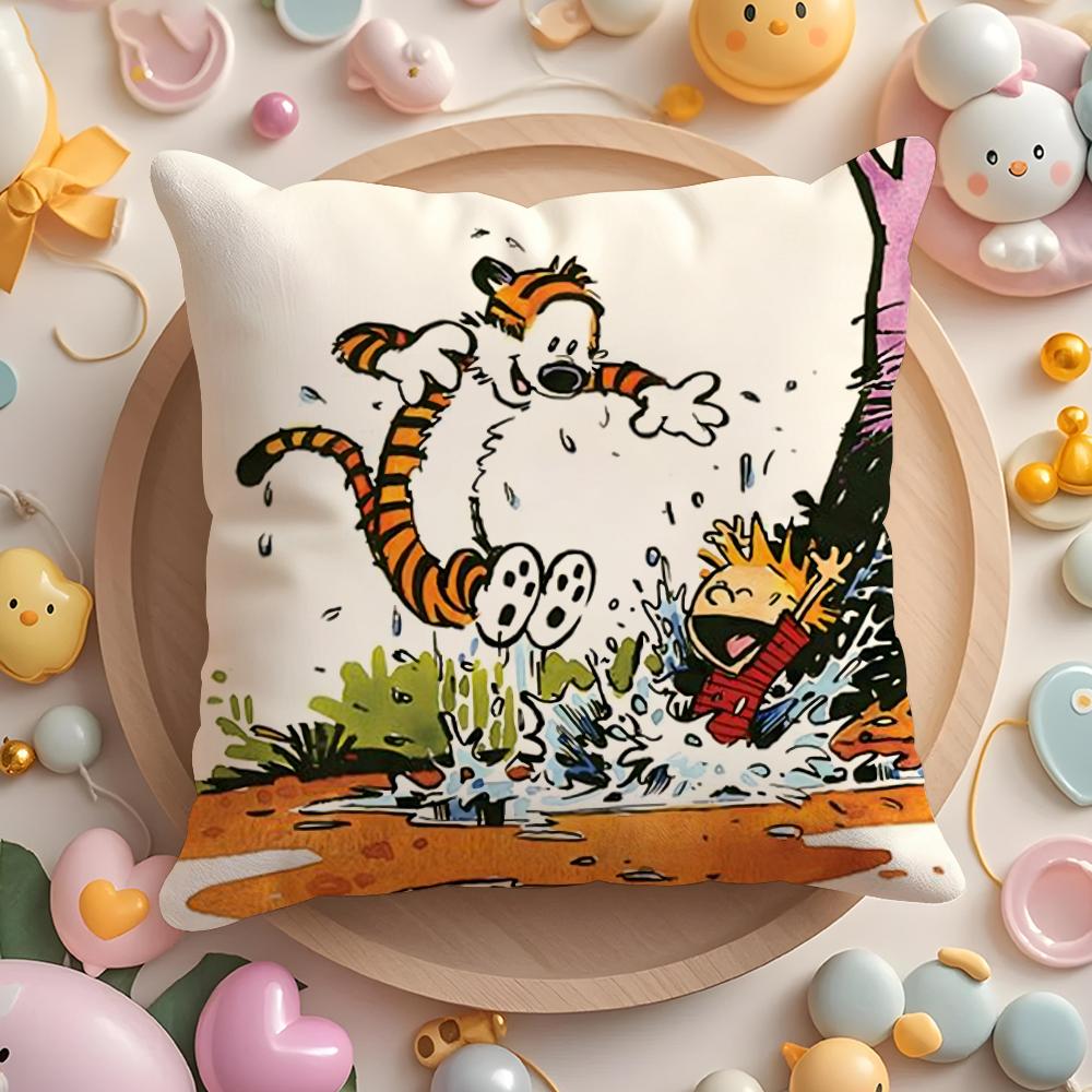 Чехол на подушку C-Calvin And H-Hobbes, короткий плюш, двусторонняя печать, для дома, машинная стирка в теплой воде, зимний чехол для подушки