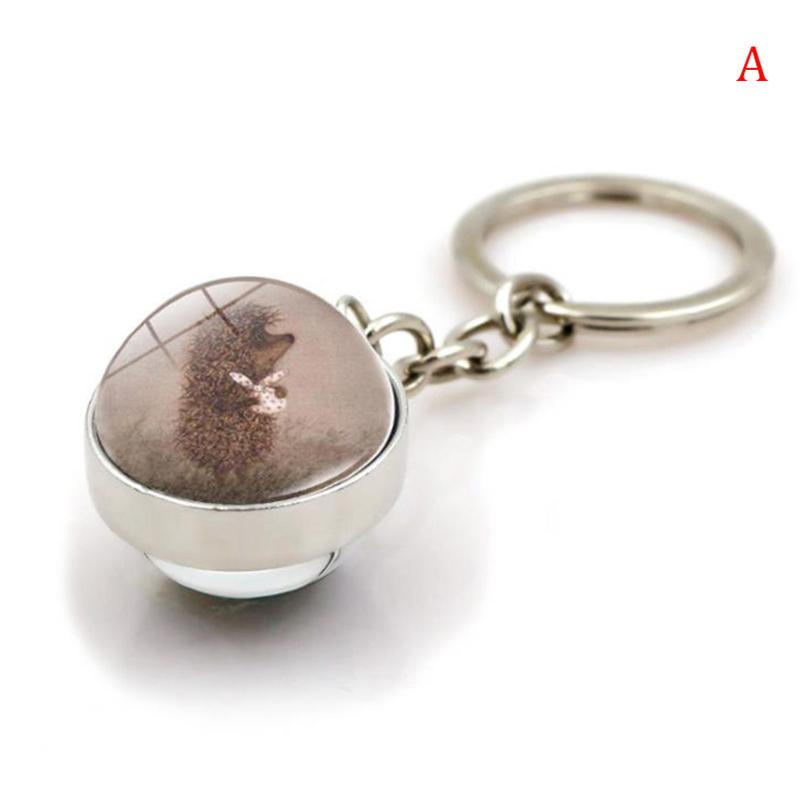 Милый брелок в виде ежика, кулон с кабошоном, драгоценный камень, стеклянный шар, металлический брелок