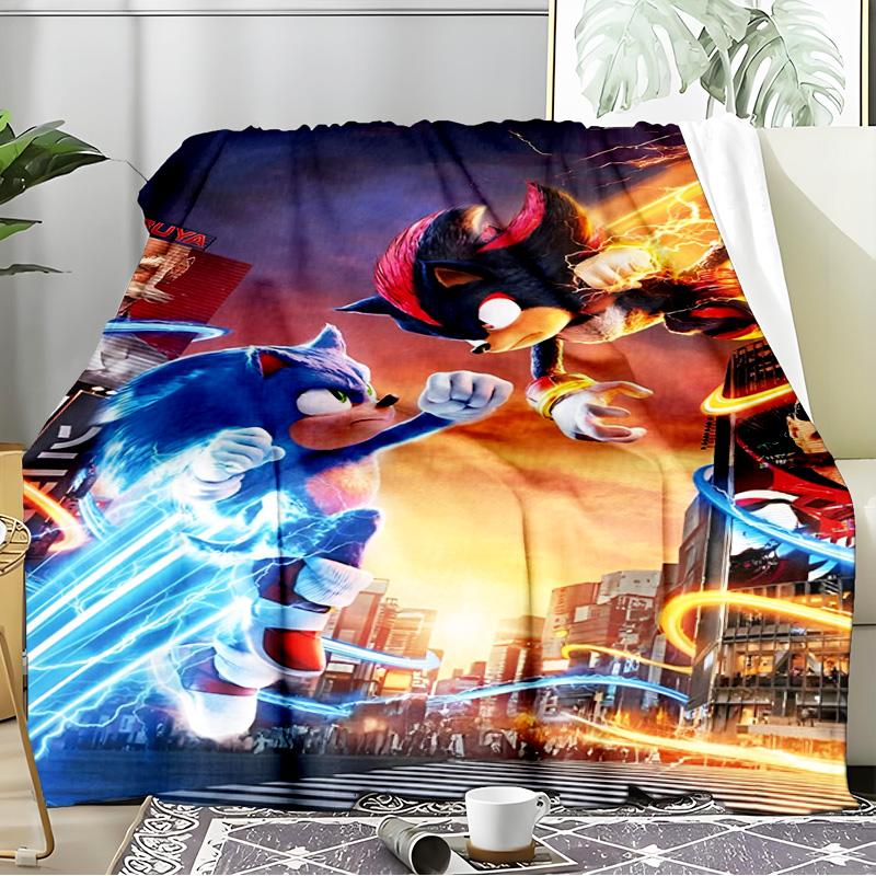 Blue Hedgehog In Action Blanket Flannel Throw for Sofa, Indoor, Camping, Living Room, Office, Chair, And Bed Soft Birthday Gift