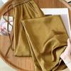 Women Casual Pants Elastic High Waist Adjustable Drawstring Straight Wide Leg Pants with Pockets Solid Color Ice Silk Cool Trousers