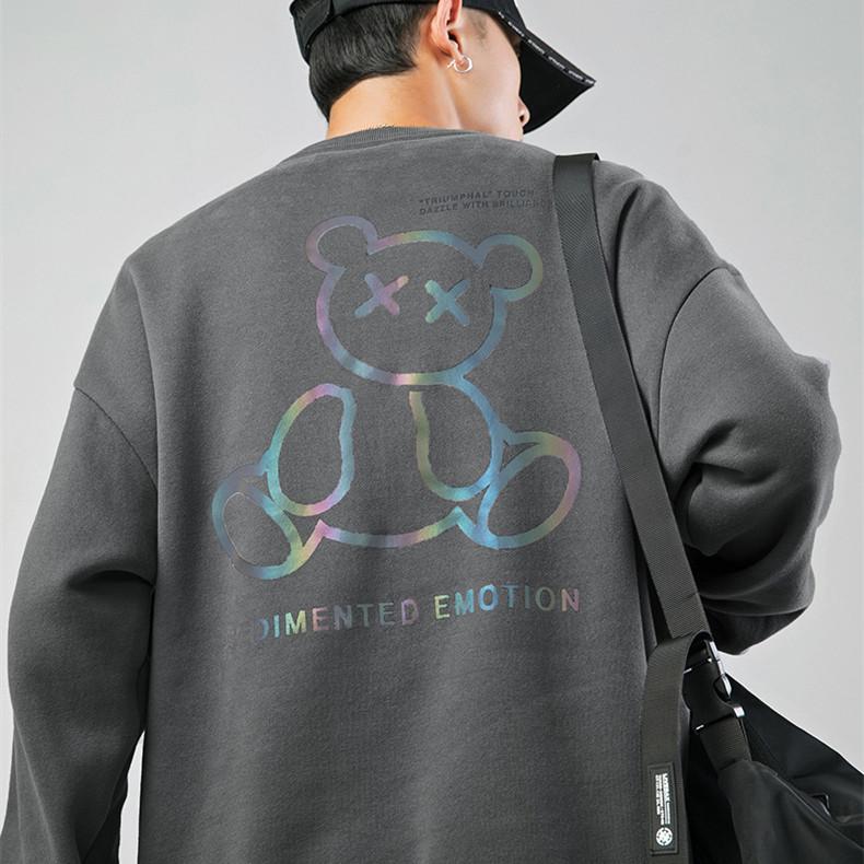 Новый свитер, японская мужская одежда, осенне-зимний новый модный брендовый свитер, мужской светоотражающий топ с красочным принтом медведя