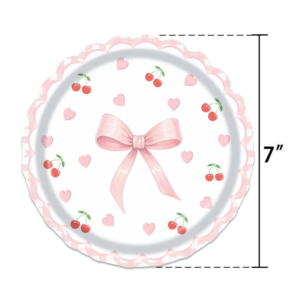Cute Cherry Pattern Party Supplies Food Grade Napkin Tableware Set Scalloped Paper DIY Party Decoration Serves 20