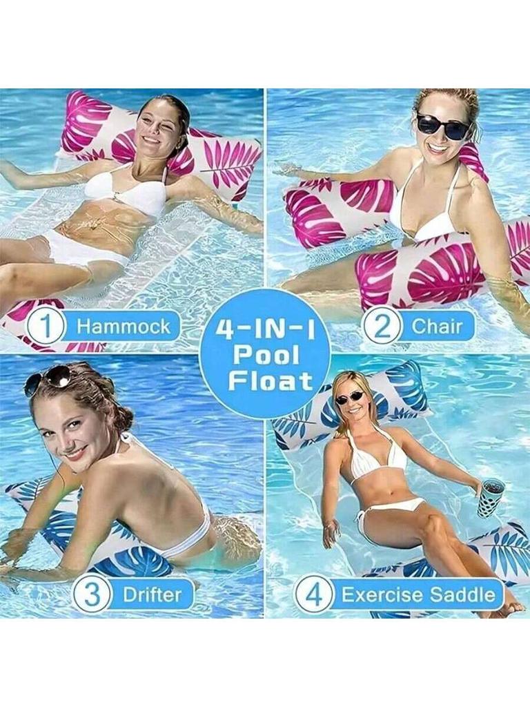 Hammock Pool Floats Adults, 4-In-1 Multi-Purpose Inflatable Pool Floats PVC Water Hammock Lounge Floaties