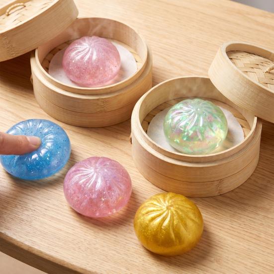 Сжимающая игрушка «Клецка с блестками» с коробкой-пароваркой, Тесто для снятия стресса, Мячик-антистресс, Игрушка-фиджет, Мягкая имитация паровой булочки, Сенсорная игрушка