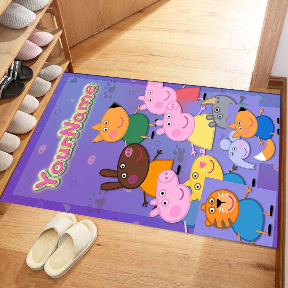 Peppa Pig Customized Name Floor Mat Perfect for Entryway Dining Room Foyer Bedrooms Anti-slip Rug Anime Office Decor