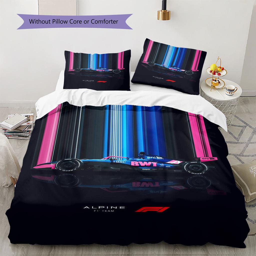 Alpine F1 Pattern Bedding,Quilt Set Quilt Cover Pillowcase Home Birthday Gift(1 * duvet cover + 2 * pillowcase, without core)