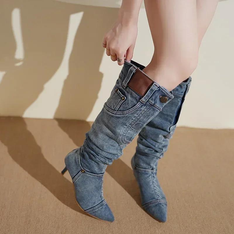 Woman Pointed Toe Knight Boots Women Retro Knee High Boots Woman Autumn Winter Western Cowboy Long Botas Mujer