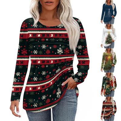 Женская футболка с принтом, длинный рукав, повседневная, выходного дня, модная, базовая, с круглым вырезом, обычная, топ