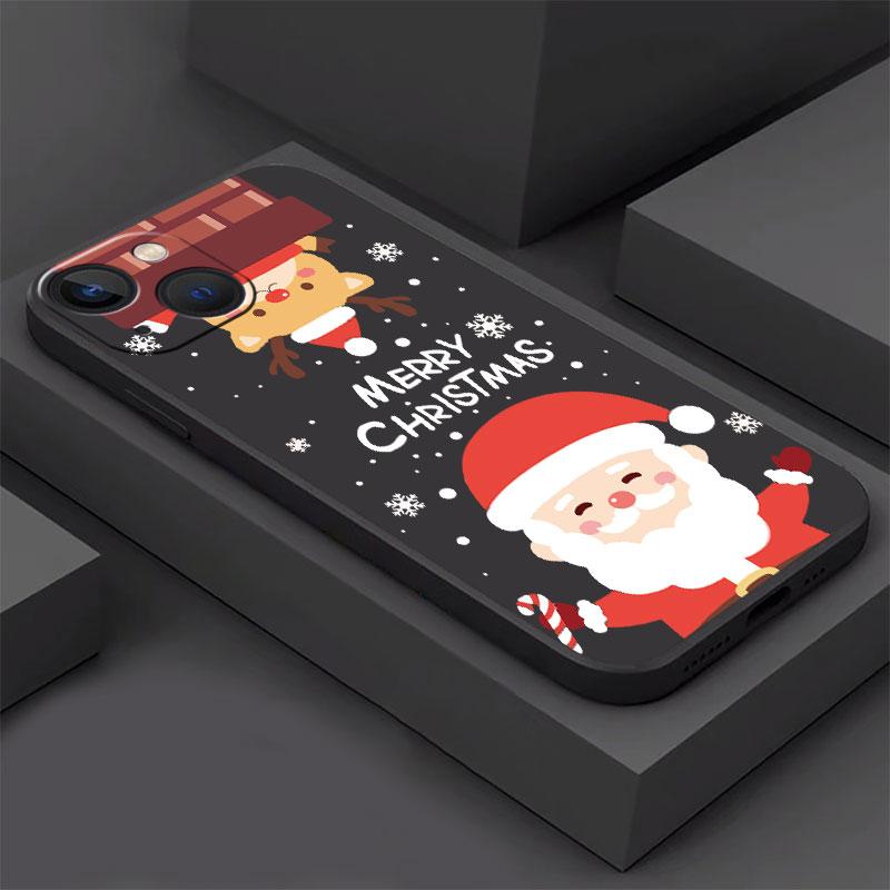 Чехол для Apple iPhone 14 13 11 12 Pro 7 XR X XS Max 8 Plus 6 6S SE 2022 13Pro, черный мягкий телефон, принципиально, Рождественская кукла Олень