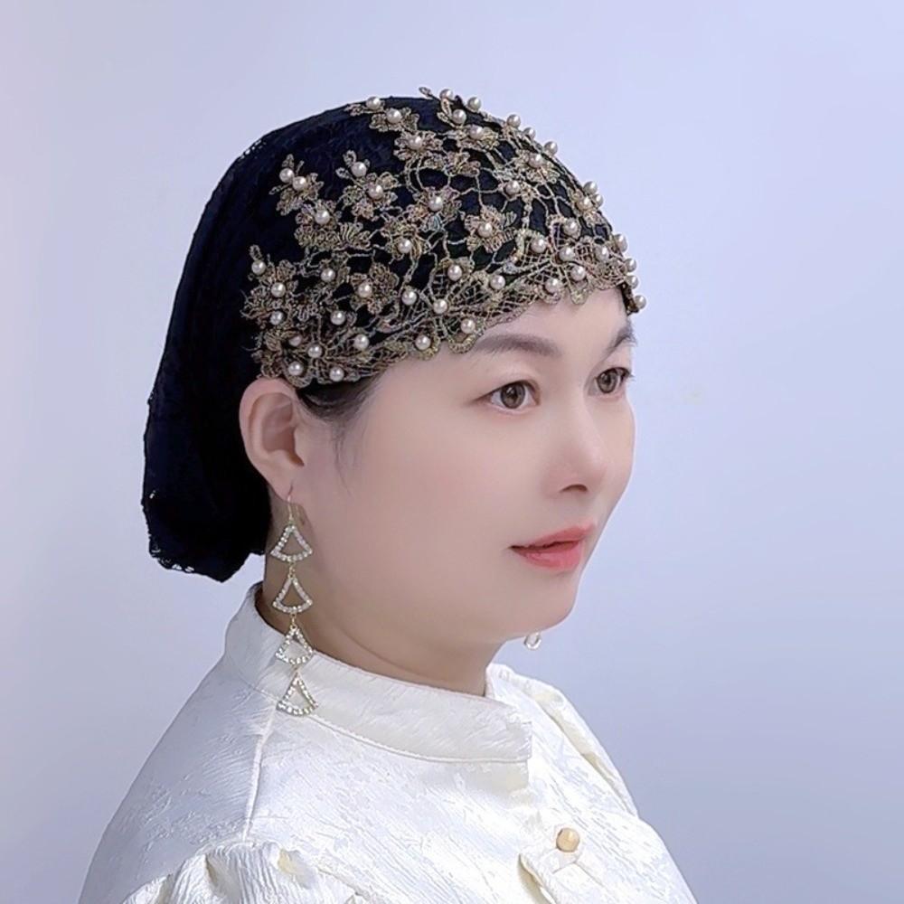 Soft Ethnic Headscarf Hat Beaded Decoration Head Wrap Cap Creative Ethnic Beaded Hat Ladies Wear
