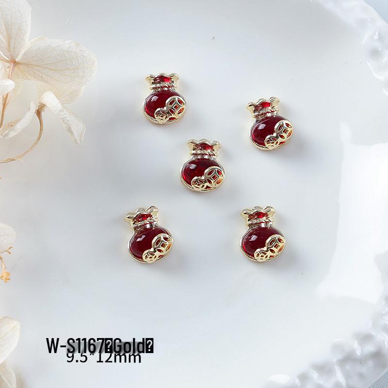 Новогодний маникюр: Роскошный подвеска-мешочек с цирконием и золотой инкрустацией из страз, носимые аксессуары для ногтей