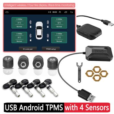 USB Android Автомобильная TPMS Беспроводная система контроля давления в шинах Охранная сигнализация с внешним внутренним датчиком для навигационного радио