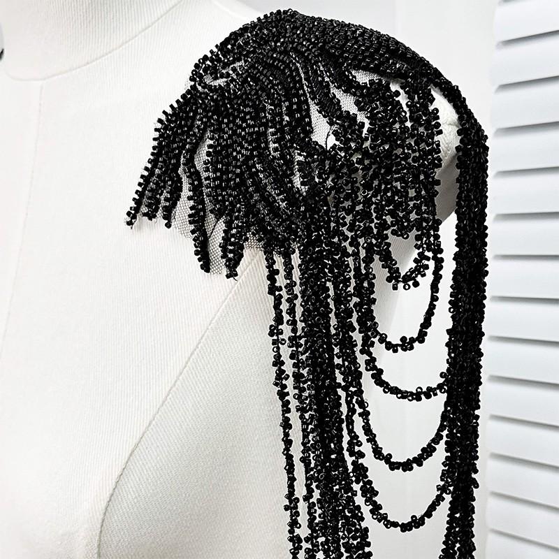 1PC Tassel Chain Gold Cloth Patches Clothing Accessories Shoulder Ornament Sewing Appliques Wedding Dress Sequin Performance