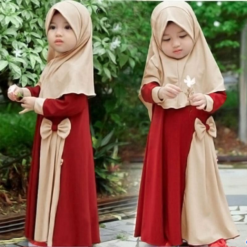 Мусульманское платье с длинными рукавами для маленьких девочек, детский молитвенный хиджаб, комплекты Абая, исламский арабский кафтан, халат, одежда для Рамадана