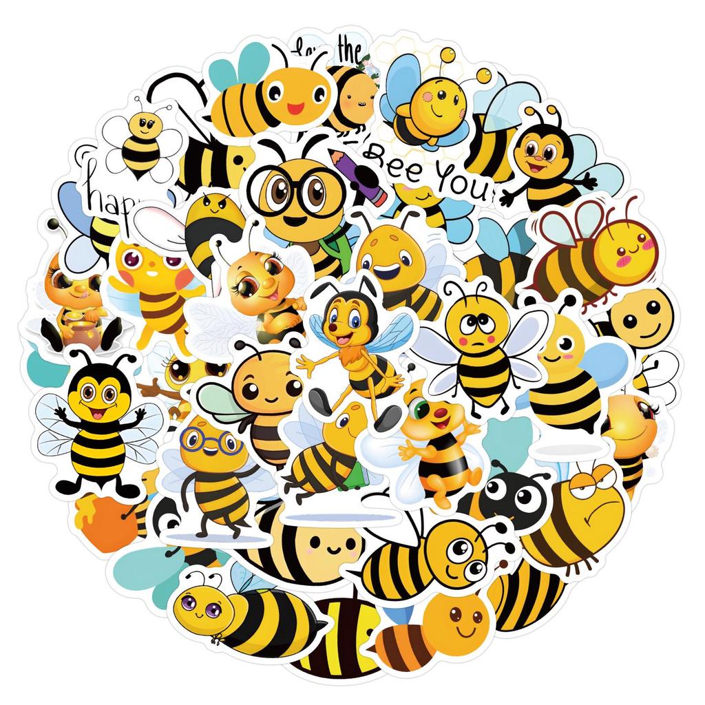 60 Cartoon Bee Stickers: Cute, Waterproof Insect Designs for DIY Decoration on Suitcases and Helmets.