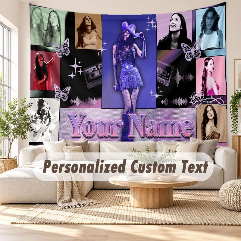 Custom Name Wall Hanging Tapestry,Olivia Rodrigo Decorative Backdrop Tapestry For Dorm Home