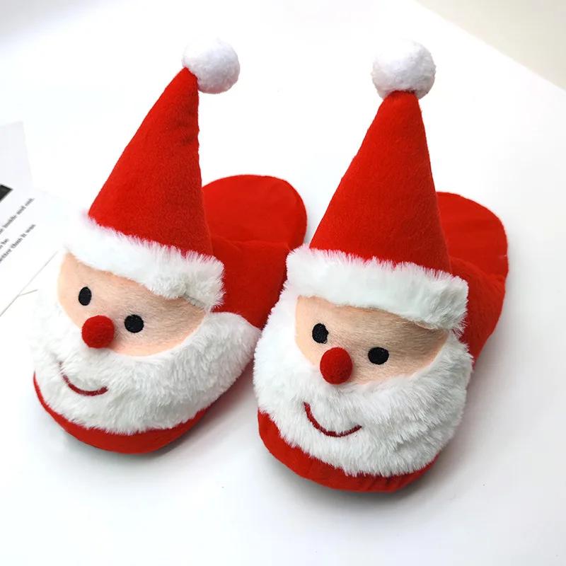 Women Indoor Santa Claus Slippers Home Floor Christmas Anti-slip Warm Cotton Shoes Women Casual Cute CartoonFurry Fluffy Slides