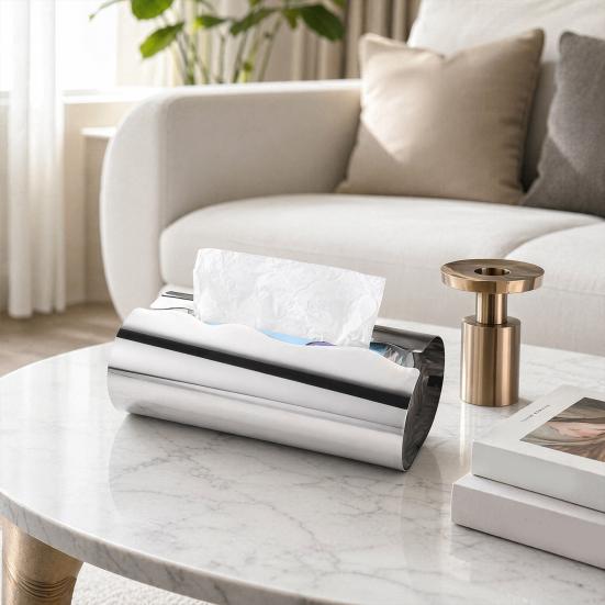 Stainless Steel Tissue Box, with Irregular Wavy Grooves Design, Smooth Paper Extraction Waterproof Tissue Holder for Kitchen