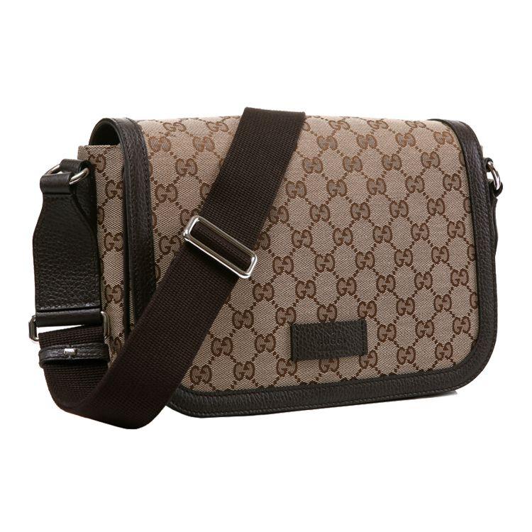 Gucci Vintage Logo Leather Canvas Messenger Bag Men bags Ebony Dark-Brown 449172-KY9KN-9886