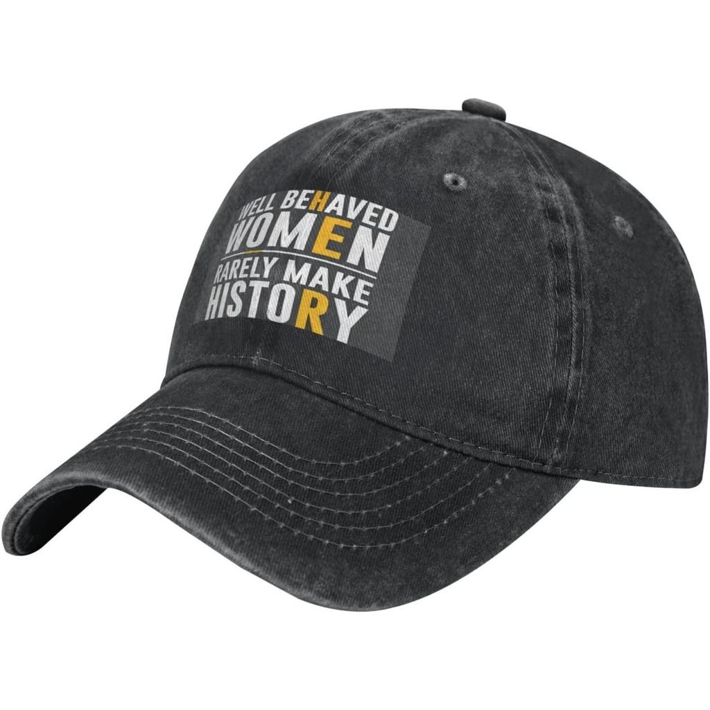 Well Behaved Women Make History Graphic Washed Baseball Cap Casual Distressed Dad Hat Unisex