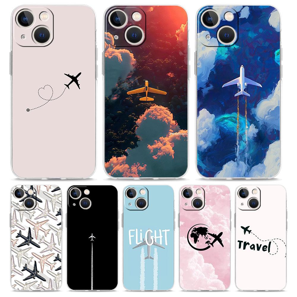 Чехол для телефона iPhone 17 Air Cases iPhone 16 15 12 13 14 Pro Max SE 7 8 Plus iPhone11 Прозрачный Мягкий Чехол С рисунком самолета