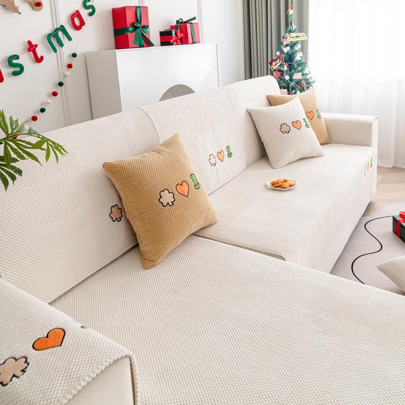 Зимний утепленный чехол для дивана, однотонная тканая подушка для дивана, современный вельветовый чехол для дивана, нескользящий вышитый коврик для дивана с изображением дерева любви