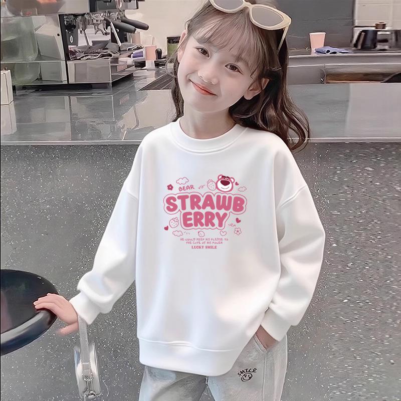Белый хлопковый свитшот с длинным рукавом для девочек - Легкий, свободного кроя, универсальный топ с принтом для весны/осени, подходит для детей