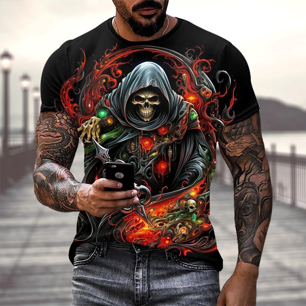 Men's Horror Skull Print T-Shirt 3D Print Vintage O-Neck Short Sleeve Fashion Oversized T-Shirts Men's Summer Street Clothing