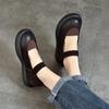 Johnature Shallow Genuine Leather Round Toe Thick Sole Flat Shoes Mary Jane Women's Shoes