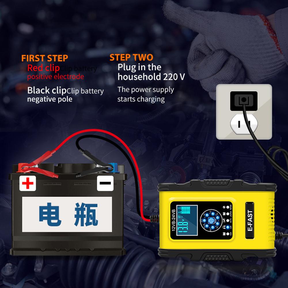 Импульсный ремонт с цифровым дисплеем для LiFePo4, влажные и сухие свинцово-кислотные гелевые аккумуляторы AGM, умное автомобильное зарядное устройство, 12 В/10 А, 24 В/6 А