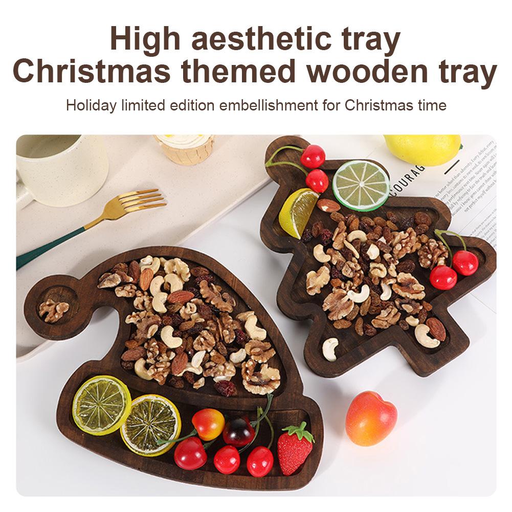 Christmas Tree Tray Cute Home Wooden Fruit Dinner Plate Cake Dessert Plate for Entertaining, Breakfast, Coffee Table, Home Decor