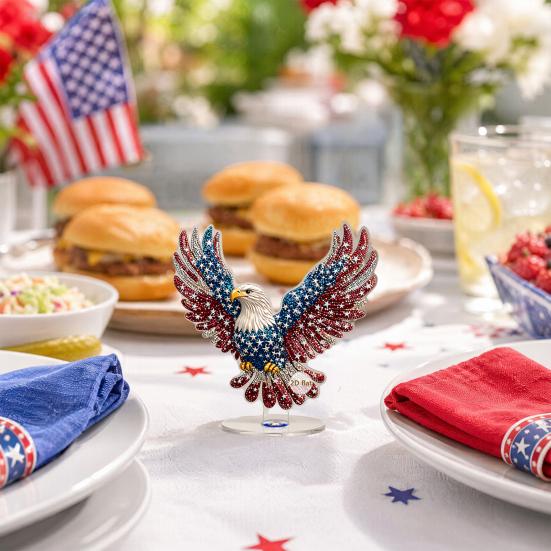 Eagle Tabletop Ornament, 360° Spinning Patriotic Acrylic Display with American Flag & Stars, High-Definition July 4th Independence Day Decor for