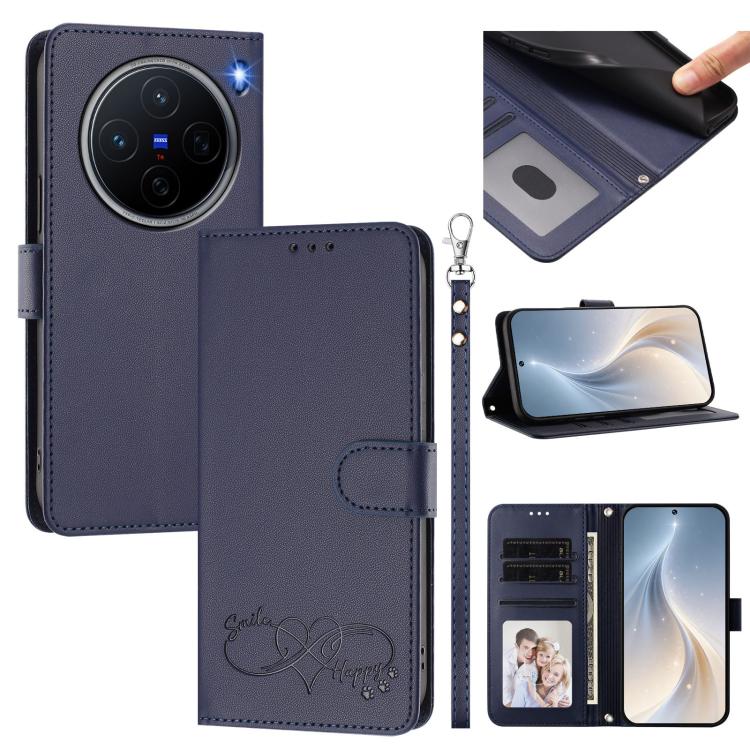 Happy Heart Pattern Magnetic Closure Vegan Leather Phone Case With Wrist Strap For vivo X200 FE