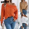 Осень и Зима Повседневный и Сексуальный Пуловер с Лацканами и Открытыми Плечами с Длинными Рукавами для Женщин