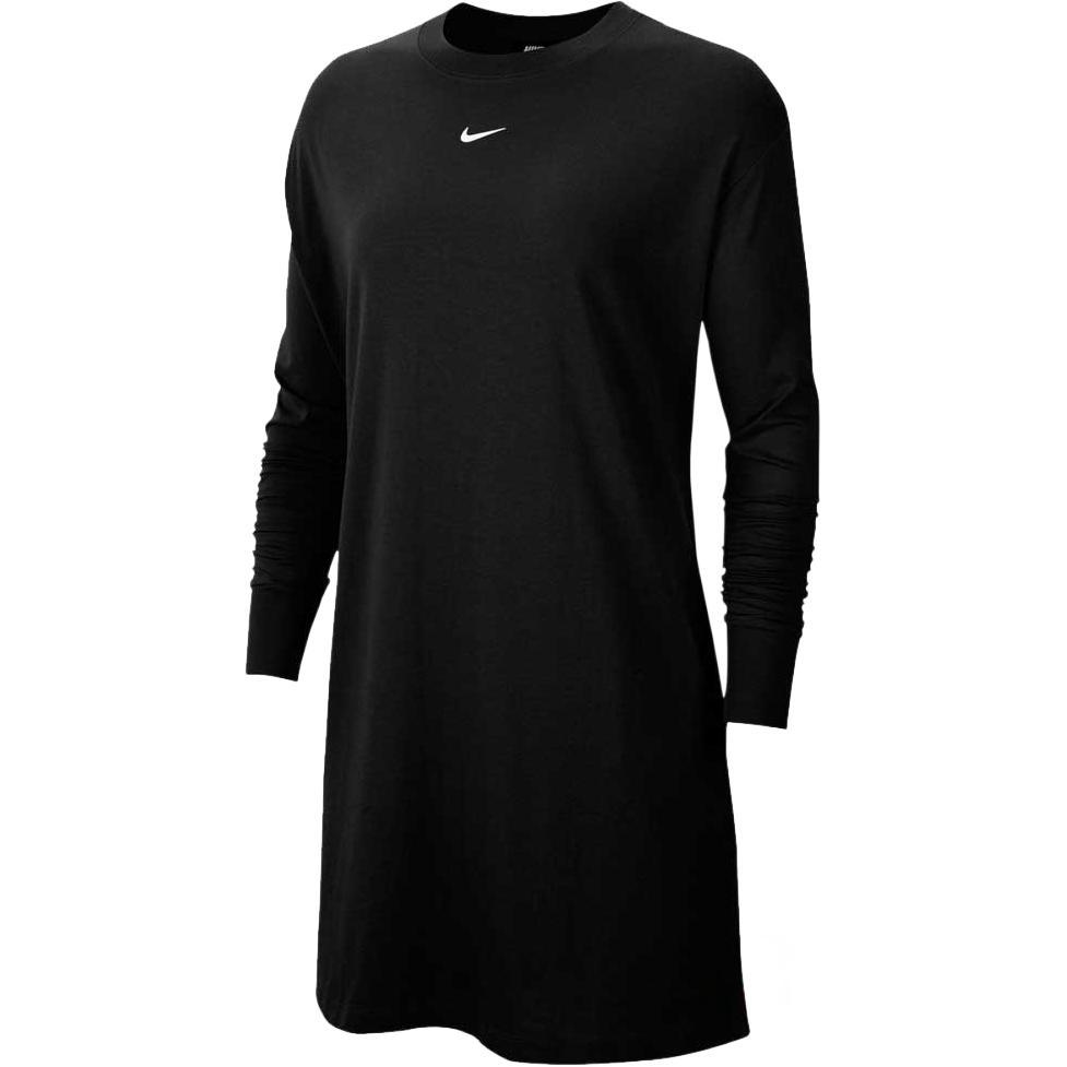 Nike Спортивное платье Essential Dress, однотонное, с вышитым маленьким логотипом, спортивное трикотажное платье с длинным рукавом, женские платья, черное CU6509-010