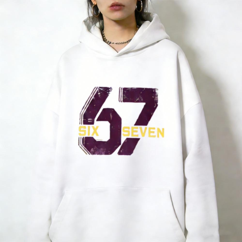 Europe and America Fashion 67 Print Hoodies Men Women Long Sleeve Pullover Casual Hoodies Sweatshirt Clothing