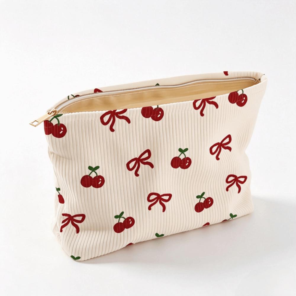 Cherry Cosmetic Storage Bag Pink Bow Corduroy Cosmetic Pouch Corduroy Makeup Bag For Women