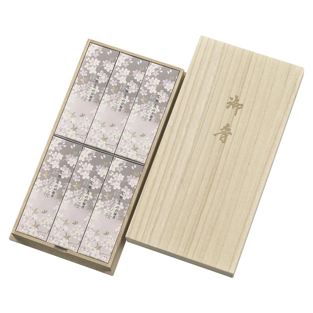 "New Pale Ink Cherry Blossom Incense, Paulownia Wood Box, 6-Pack" by Nippon Kodo. Perfect As a Gift, Condolence, Offering, or Memorial Service.