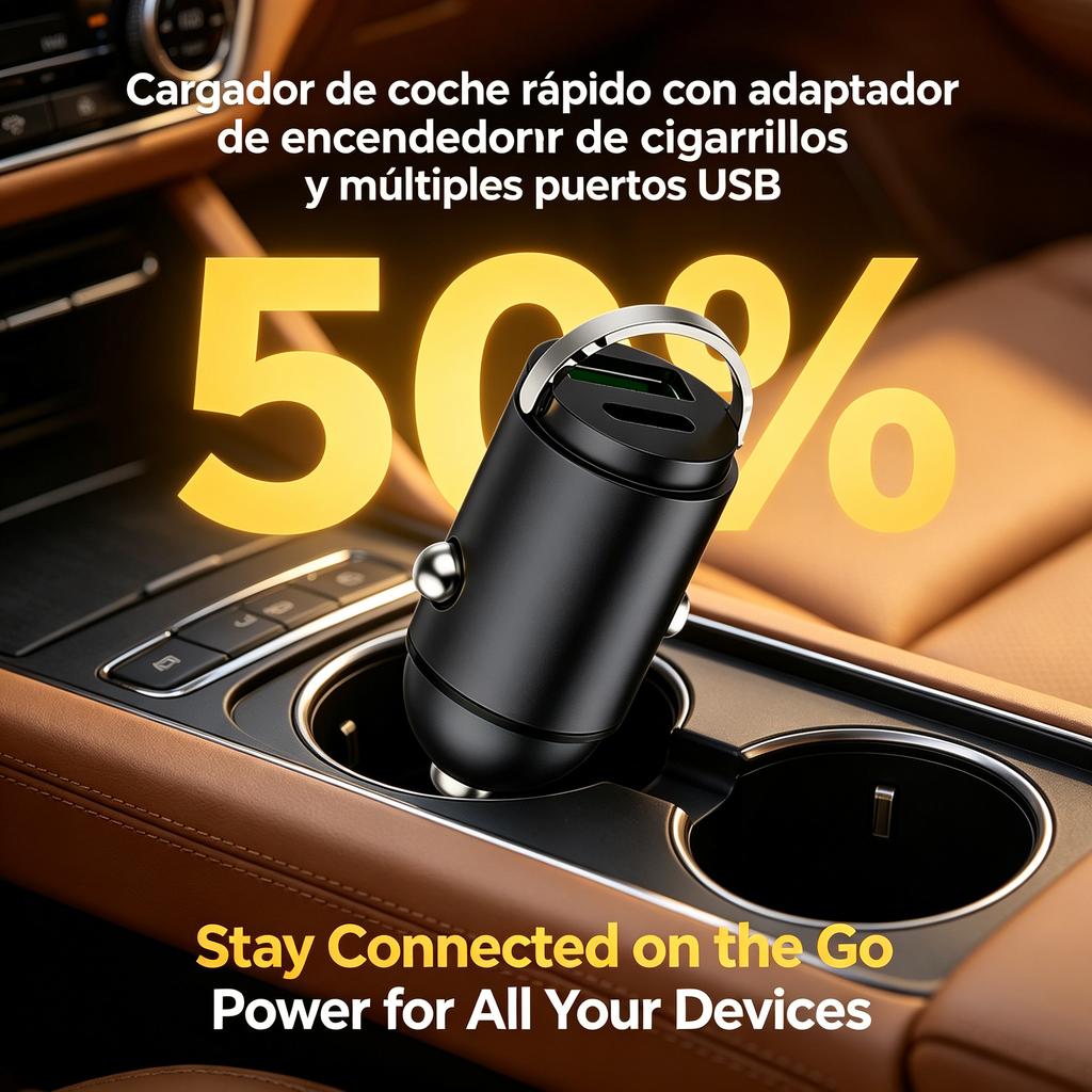 Cargador de coche rápido con adaptador de encendedor de cigarrillos y múltiples puertos USB
