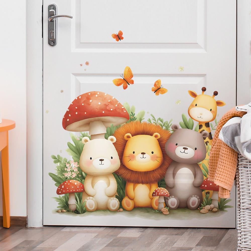 Мультяшный Лев, Медведь, Жираф, Гриб, Наклейки для украшения спальни, гостиной и дома