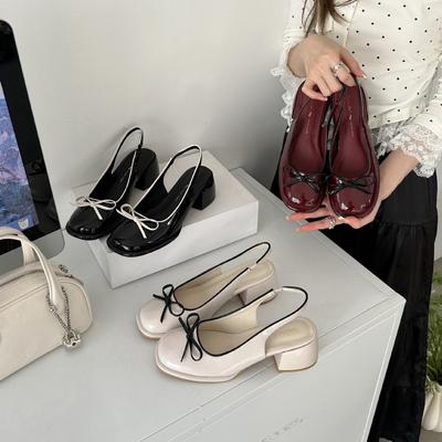 Босоножки Баотоу женские 2025 лето новые французский бант цветовая гамма квадратный носок