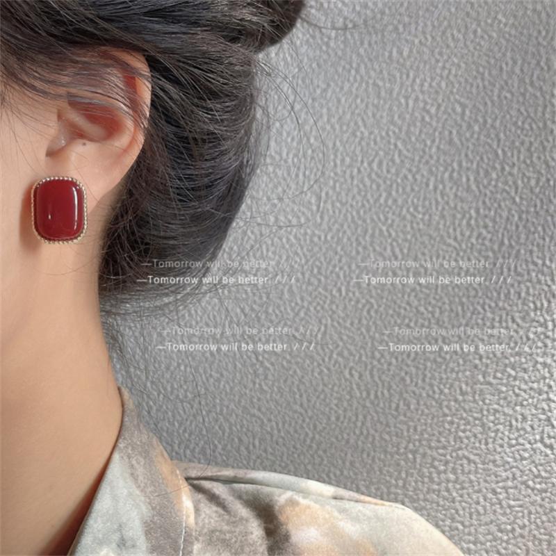 Модные корейские эмалевые красные серьги-гвоздики для женщин и девушек, подарочные украшения оптом