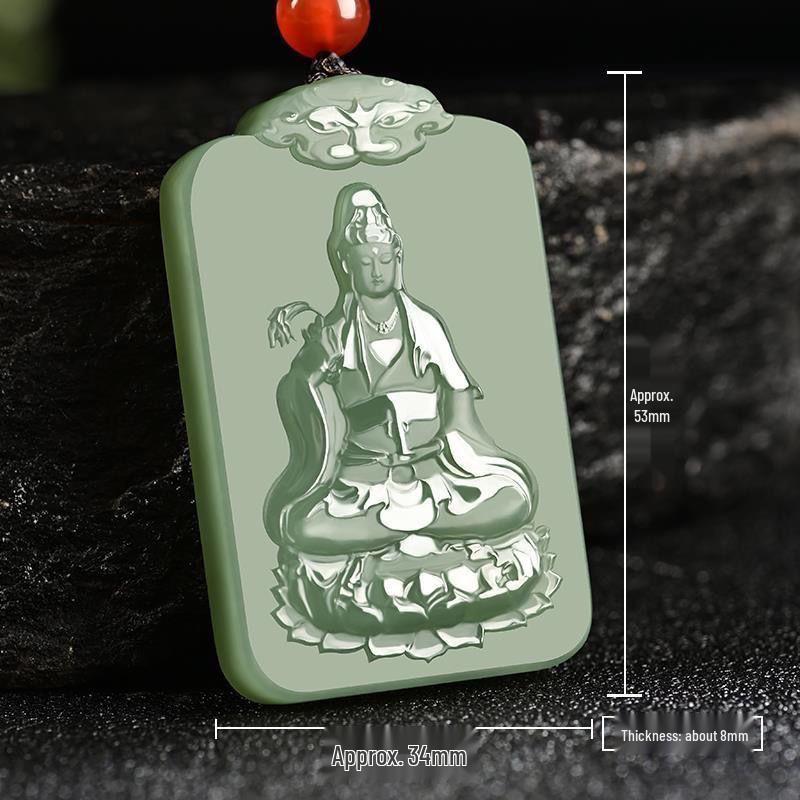 Men's and Women's Jade Guanyin Pendant Necklace - Sitting Lotus Bodhisattva Design