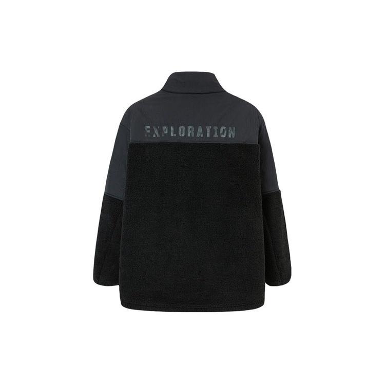 Anta Outdoor Collection Sherpa Multicolor Knitted Fabric Thermal Fleece Lined Stand Collar Coat Jacket Men's Black 152146705-4