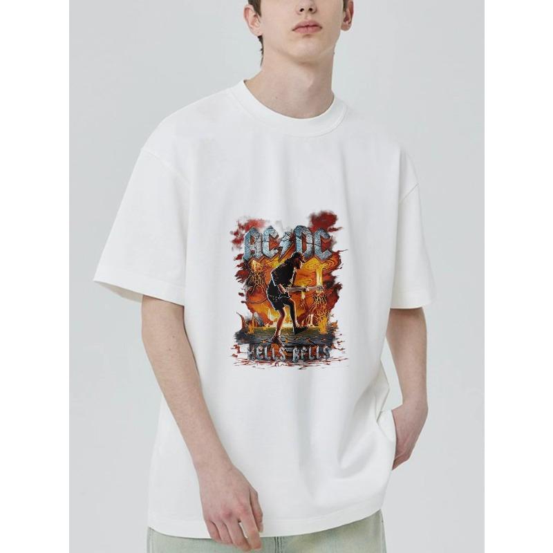 Black T Shirt Ac Dc Hells Bells Band Logo Graphic Print Unisex Casual Streetwear Top for Men and Women Music Festival Outfit